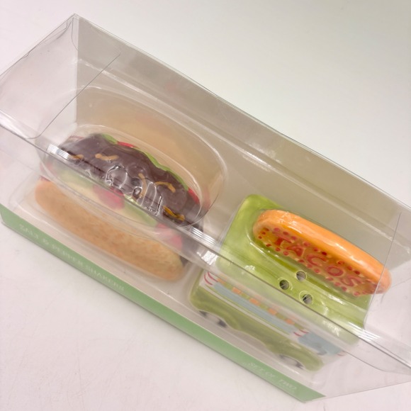 Warehouse Taco and Taco Truck Salt and Pepper Shakers Set Hand Painted Ceramic - Picture 2 of 3